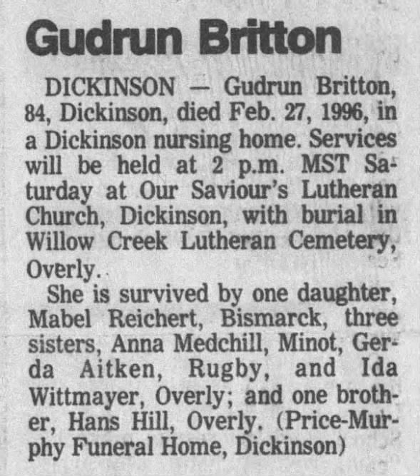 Hill Gudrun Obit